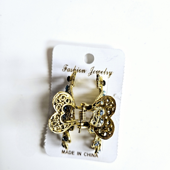 NWT Blue Gems & Gold Enamel Peacock Medium Hair Clip! - Picture 9 of 14